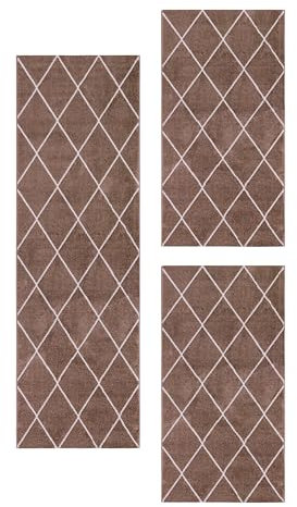 HomebyHome Bettumrandung Schlafzimmer 3 teilig Teppich Kupfer-2 - Waschbarer Bettumrandung Teppich Läufer Set Extra Flauschig Bettvorleger Schlafzimmer Bettset:2 St. 80x150 cm | 1 St. 80x250 cm