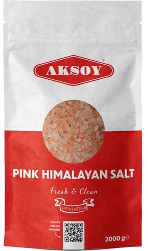 Aksoy Pink Himalayan Salt 2KG, Coarse Premium Quality, GMO Free, Supreme Quality Chemical Free, Vegan, Coarse All-Natural Salt, Triple-Washed in Spring Water (Packaging may vary)