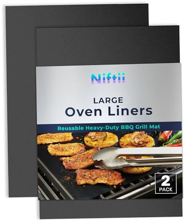 NIFTII Oven Liner - 2 Pack Heavy-Duty Non-Stick Teflon Liners for Bottom of Oven, Reusable, Easy-to-Clean Liners, Gas, Electric & Fan Ovens, BBQ Mats Suitable for Most Ovens and Cookers
