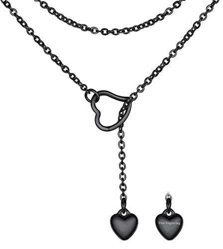 FOCALOOK Damen Lariat Halskette mit Anhänger Stab/Herz/Schloss/Italienisches Horn/Kreuz personalisiert 73/80cm Collier Edelstahl/18k vergoldet Modeschmuck Accessoire für V-Ausschnitt Pullover Kleid