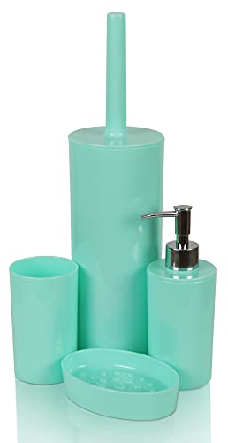 Bestlivings Set d'accessoires de salle de bain 4 pièces (turquoise) - Porte-savon - Accessoires de salle de bain