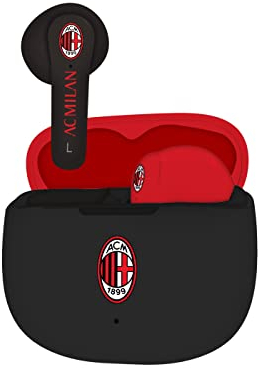 TECHMADE AC Milan Cuffie Bluetooth In Ear Senza Filo – Auricolari Wireless con Box di Ricarica – Design Sportivo Rosso/Nero – Compatibili con Smartphone, PC e Tablet