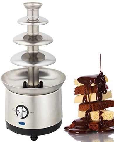 Stainless Steel 4 Tiers Chocolate Waterfall Machine/Sauce Melting Pot with Temperature Control,Chocolate Fondue Fountain Machine, Great for Parties Weddings Restaurant