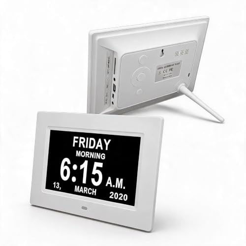 2023 7 Zoll Digitalkalender Tag Datum Uhr, Extra Großer Bildschirm, Automatische Dimmung, Elektronische Tagesuhren, Individuelle Erinnerungen für Senioren, ältere (EU-Stecker)