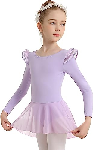 DANSHOW Mädchen Ballett Trikot für den Tanz, Langärmelig, Wassertropfen, Hohler Rücken, Netzrock, Tanz-Trikot (Kleinkind/kleines Mädchen/großes)(23823-09-M)