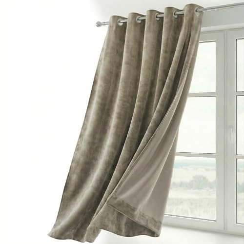 BEAUTEX Samtvorhang Ösen Taupe 140x245 cm Velvet Verdunkelung | Weicher Velvet-Samt, blickdicht, lichtmindernd, pflegeleicht, viele Farben und Größen