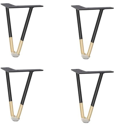 4 Stück Haarnadel Tischbeine,Hairpin Legs,Haarnadelbeine aus Metall,Moderne DIY Metall Möbelfüße,Austauschbare Schrank Beine,mit Bodenschoner und Schrauben,Schwarzes Gold (25cm/9.8in)