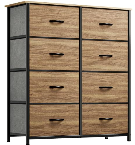 YITAHOME Kommode, Schrank, Aufbewahrungsschrank, 8 Schubladen aus Stoff mit Griffen, Aufbewahrungskommode, Rohholzmaserung