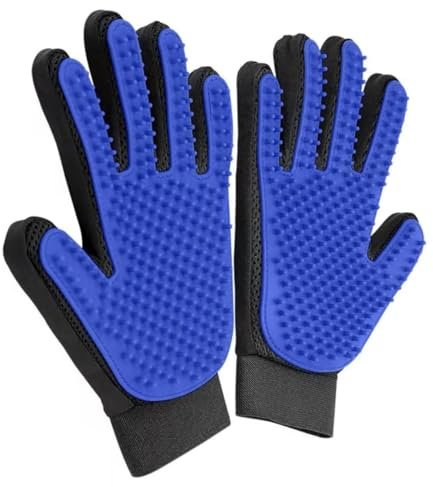 OUTLET PRICE 1 Pair Pet Grooming Glove/Pet Brush Glove Hair Removal Mess-free Grooming with 260 TipsDog, Cats, Rabbits & Horses with Long/Short/Curly Hair … (Blue)