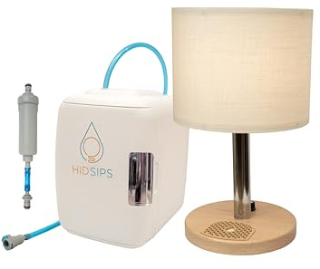 HydraLamp w/Mini Fridge, Bedside Desktop Water Dispenser Lamp, Included Water Reservoir and Filter, Bedside Water Dispenser, LED Table Lamp, for Home, Bed, Office, Hydration Appliance (Bright)