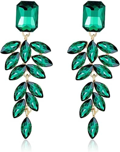 FDEETY Boucles d'Oreilles Femme Cristal Multiples Feuilles Forme Marquise Pendantes Boucles d'Oreilles Hypoallergénique Bijoux Cadeau (Vert)