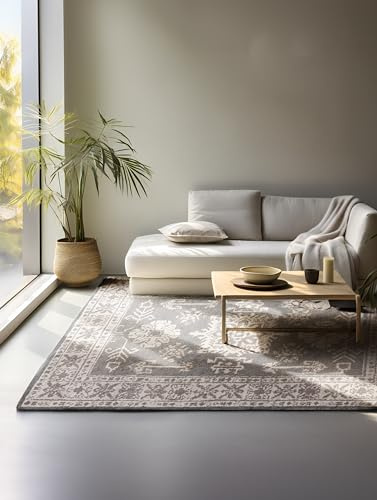 Hanse Home Design Orient Teppich – Orientalischer Wohnzimmerteppich – Klassisch Orientalisch dicht gewebt mit Bordüre Weicher Kurzflor für Schlafzimmer, Esszimmer, Wohnzimmer – Grau Braun, 120x170cm
