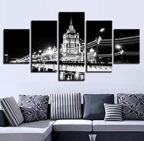 Tela Arte Murale 5 Pezzi Paesaggio Del Manifesto Di Architettura Urbana Quadro Stampa Su Tela - Quadri Opere D'Arte Moderna - Quadri Per Soggiorno Camera Da Letto Casa Deocr Con Cornice 150 X 80 Cm R