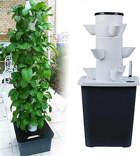MAVERY Tower Garden Hydrokultur-Anbausystem, vertikaler Gartenpflanzer für 45 Pflanzen, Indoor-Garten-Set inklusive beweglichem Wassertank und Pumpe (Keine Sämlinge im Lieferumfang enthalten)