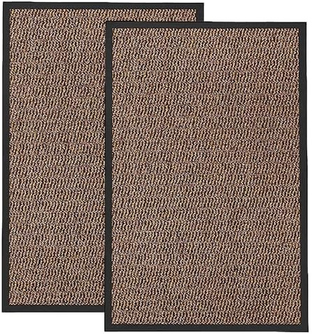 KAV Non-Slip Washable Dirt Trapper Door Mat – Durable Indoor Outdoor Rug, Absorbent Entryway Mat for Home, Kitchen & Bathroom Mat, Front Door Decor – (40x60)cm / (1.31x1.97)ft - Brown/Black Pack of 2