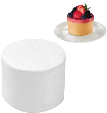 Modello di Torta Finta in Schiuma, Base Rotonda in Polistirolo, Decorazione per Dummy Cake, Diametro 10/15 cm Altezza 7 cm per Arti (Bianco 4 Pollici)
