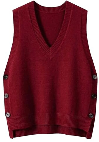 QWUVEDS Gilet Tricoté Sans Manches Rétro Avec Col en V Pour Femmes - Pull Décontracté à Capuche, Couleur Unie, Parfait Pour le Printemps et l'Automne