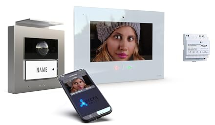 m-e iP Video-Türsprechanlage RFID silber/weiß | Aluminium Außenstation für 1-Familienhaus | 7“ Innenstation | Türklingel mit Kamera | Freisprechanlage Video Sprechanlage Einfamilienhaus 4-Draht