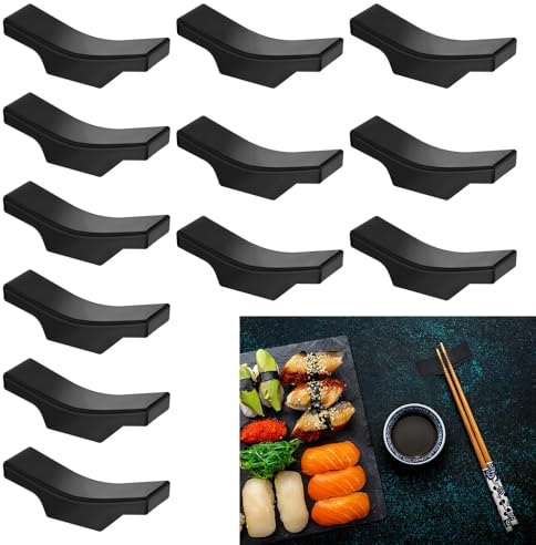 DECARETA 12 Essstäbchenhalter aus schwarzer Legierung Essstäbchen Ablage Löffel Gabel Halter Essstäbchen Halterung Liegerung Stäbchenhalter für Tisch Asiatisches Besteck Zubehör
