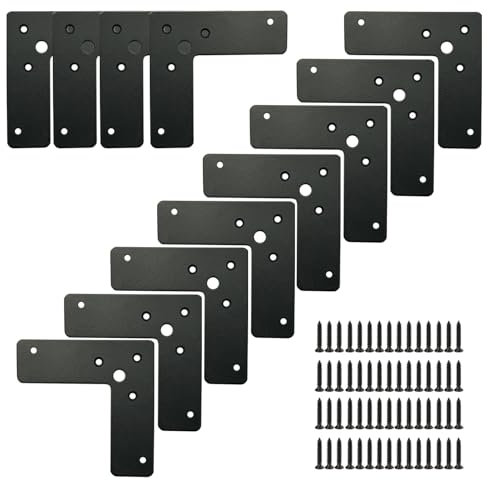 12PCS Black Flat Corner Brace , 4×4×1¼ L Flat Shape Braces Corner Bracket Mending Plate with 60 Screws for Wooden House, Metal Fixing Joining Bracket Support Brace for Shelves,Furniture and Cabinet