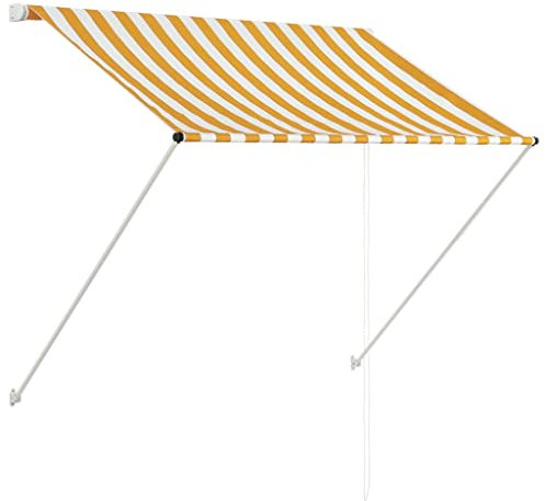 ShCuShan Einziehbares Sonnensegel 100 x 150 cm Gelb und Weiß, Sonnensegel für den Außenbereich, aufrollbar, ausziehbare Markise mit Aluminiumrahmen, Sonnendach und wasserdicht
