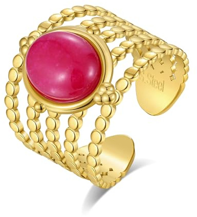 Joo&Rind Ring Gold Damen Ringe Gold Wasserfest 18K Vergoldet Edelstahl Ring Damen mit Stein Verstellbar Größe Ringe Vintage Adjustable Goldring Schmuck Geschenk für Frauen