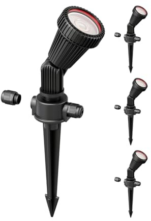 ledscom.de 4x Gartenstrahler mit Erdspieß PIRK für außen, schwarz, inkl. GU10 LED (warmweiß, 7,6W, je 1103lm, 33°)