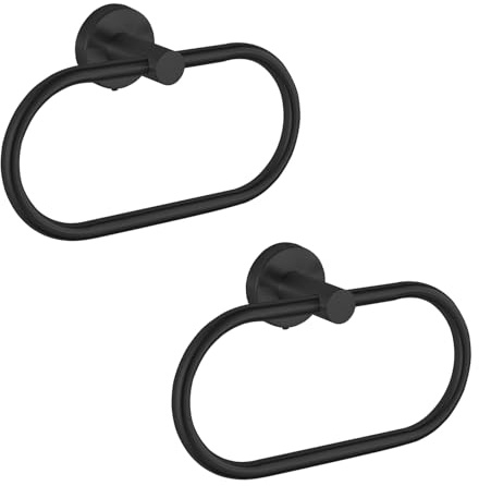 EOLAX Lot de 2 Anneaux Porte-Serviettes en Noir - Support Mural Moderne en Acier Inoxydable - Accessoires de Salle de Bain