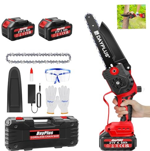 Motosega elettrica da 8 pollici, mini motosega a batteria senza spazzole, 2 batterie ricaricabili da 4,0 AH e 2 catene, catena di alimentazione a batteria per legno taglio albero rifilatura