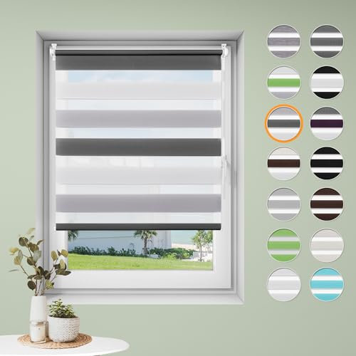 Sanfree Doppelrollo klemmfix ohne Bohren Duo Rollos für Fenster ohne Bohren Weiß-Grau-Anthrazit B90 x H130cm-Stoffbreite 86cm Fensterrollo Klemmrollos für Fenster und Tür Sonnenschutz & Sichtschutz