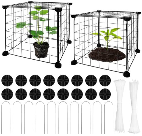 10 Sheet Chicken Wire Cloche for Plants 12x12 Inch Metal Garden Plant Protectors from Animals Square Wire Plant Cages Mesh with 10 Ground Stakes 200 Ties for Protecting Flower Vegetable from Chicken
