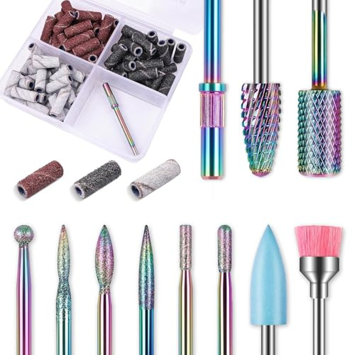 Depvko 10 st nagelfräs bitsuppsättning: professionell nagelbandsfräs för Efile nagelborr med 75 små slipband (#80#120#180) & taggfräs, akrylgel nagelborttagningsverktyg manikyr pedikyr