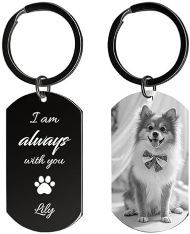 Rainsar Personalisierter Schlüsselanhänger Hund mit Foto Gravur | Erinnerung Geschenk für Verstorbenen Hunde & Katzen, Edelstahl Traueranhänger für Haustierverlust