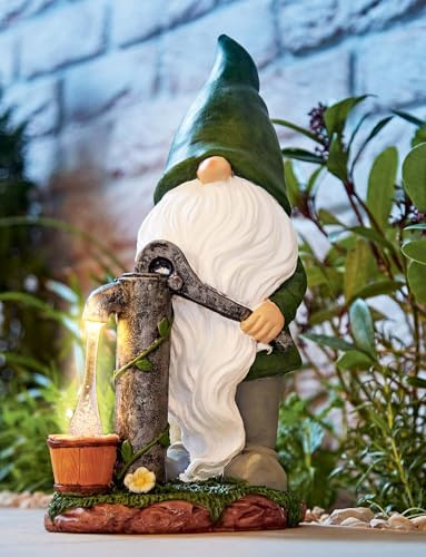 PMS Charming & Weatherproof Solar Gonk Gnome Statue Pumping Water with Solar Powered Water Lights Multi