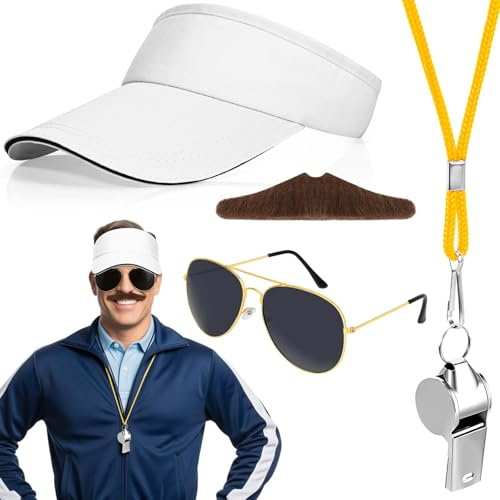 Kavoc 4Pack Halloween Soccer Coach Costume Set Including Visor Hat Glasses Mustache