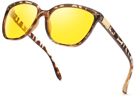 SIPHEW Nachtsichtbrille Damen Klassische Nachtbrille zum Autofahren mit gelben polarisierten Gläsern Nachfahrbrille für Autofahrer