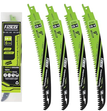FACHLICH Japanese Teeth Reciprocating Saw Blade 9Inch - Saber Saw Blades Wood Pruning, 4pcs Curved Edge 6TPI for Tree Trimming, Wood/PVC Pipe Cutting