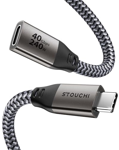 Stouchi 40Gbps USB 4 Verlängerung 1M, 240W Schnelllade, 8K@60Hz Output | Dual 4K@60Hz | Braided Nylon | E-marker Chip | Kompatibel mit iPhone 17/16,Galaxy S26/25,MacBook, iPad