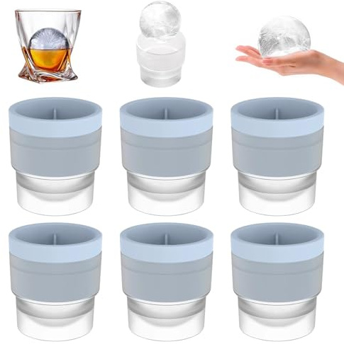 Chiclify Ice Ball Molds, 2.5inch Reusable Silicone Large DIY Round Ice Cube Mold, Round Ice Cube Mold with Lids, Stackable Easy-Release Silicone Ice Balls Maker Mold for All Drinks (6, Blue)