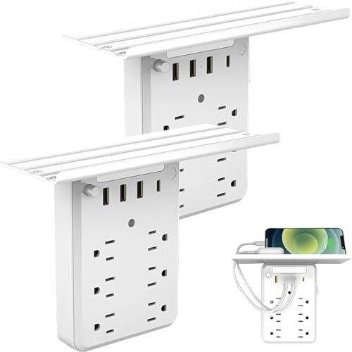 Wall Outlet Extender with Shelf Night Light, 9 en 1 Electrical Smart Devices Charging Shelf Multi Plug Power Socket Expander Essentials Gadgets with Nightlight for Home Dorm Bathroom