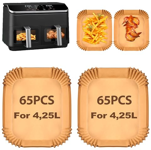Hivio 130 Stück Backpapier für Heißluftfritteuse COSORI 2 Kammern 8,5L, Airfryer Backpapier für Cosori CAF-R901-AEU, Cookwise 9L, Airfryer Zubehör für Heißluftfritteuse Doppel Basket