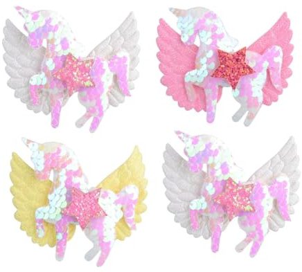 Yardenfun 4 STÜCKE Teiliges Einhorn Haarclip für Mädchen mit Glitzernden Sternen Bunter Haarschmuck Sicherer Halt Geeignet für Verschiedene Frisuren und Geschenkideen