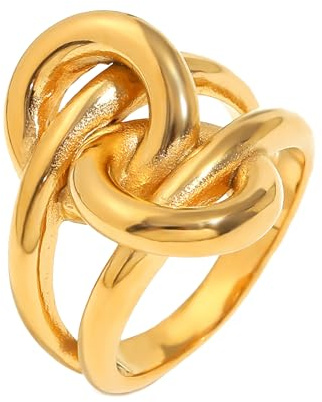 THOANBY Anelli con Nodo,Anelli con Nodo Geometrico a Doppio Strato alla Moda,Accessori in Acciaio Inossidabile Robusto Placcato Oro 18 carati per l'uso Quotidiano da Donna