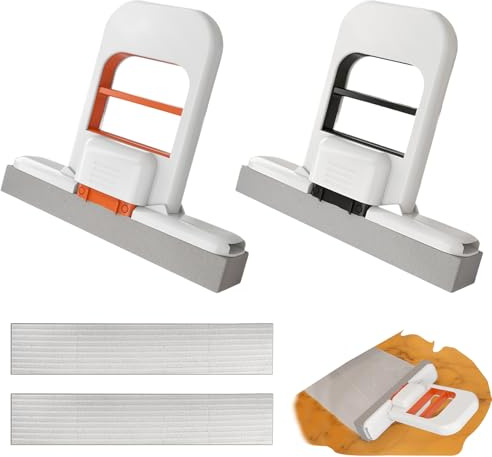 Mini fregona plegable de escritorio 2 piezas+2 cabezales de repuesto con función de escurridor, adecuado para la limpieza en húmedo y seco de baño, cocina y superficies de cristal Mini fregona