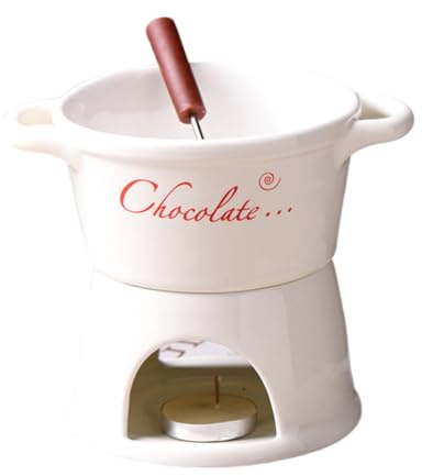 Tasse à fondue au chocolat avec fourchettes – Tasse à fondre le chocolat, ensemble de chauffe-beurre en céramique, tasse personnelle pour fondue chauffée avec une bougie chauffe-plat, tasse chaude