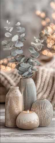 artissimo Bild aus Glas 30x80 cm Eukalyptus AG5731A – modernes Glasbild Wandbild Hochformat, Wanddeko Wohnzimmer salbei grün Stillleben Vase