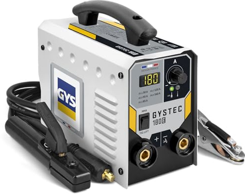 GYS, GYSTEC 180E, einphasiges Inverter-Schweißgerät mit 2 Schweißverfahren MMA und TIG Lift, Arc Force, Antiticking, Hot Start, mit Koffer, Elektrodenhalter, Massekabel