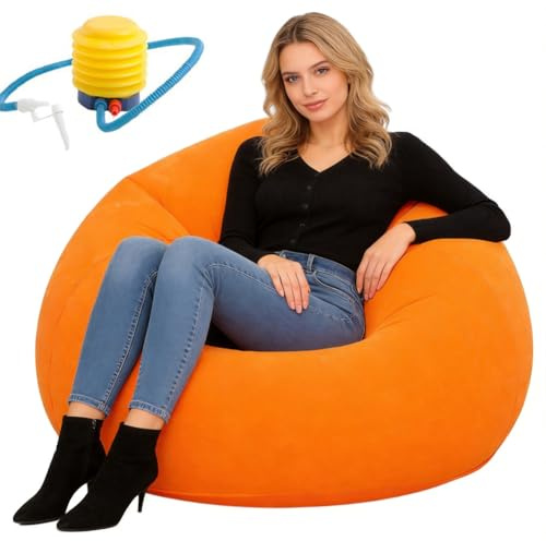 Wapasezyar Aufblasbares Luftsofa Für Camping, Aufblasbare Sitz-Gaming-Liege, Waschbar Wohnzimmer Liegestuhl, Indoor Outdoor Garten stilvolles weiches Plüsch-Gewebe für Erwachsene Kinder (Orange)