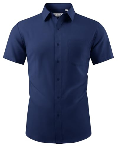 J.VER Mens Shirts Short Sleeve Summer Smart Casual Oxford Dress Shirt | Cotton, Fitted, Formal, Business, Lightweight, Breathable, with Pocket, for Work Office Dinner Wedding Funeral Go Out
