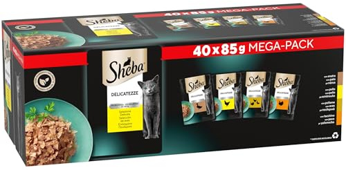 Sheba Delicatezze Comida Húmeda para Gatos, Selección de Aves en Gelatina, Mega Pack 40 Sobres de 85g